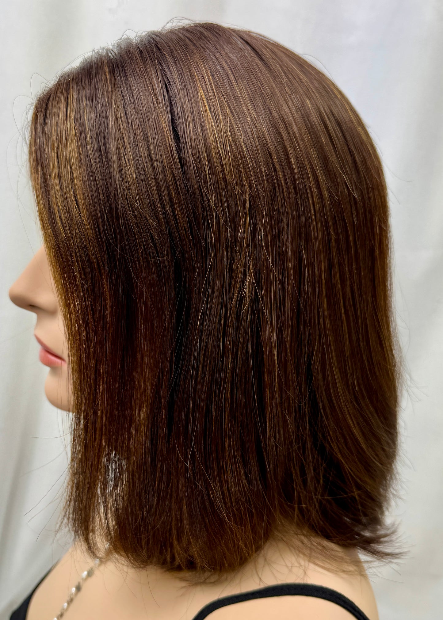 #442 **FINAL SALE**Highest Quality Remy Human Hair Medical Cap Silk Top Lace Front Wig with extra light density and very thin, light silk top with lace front(S) 15”