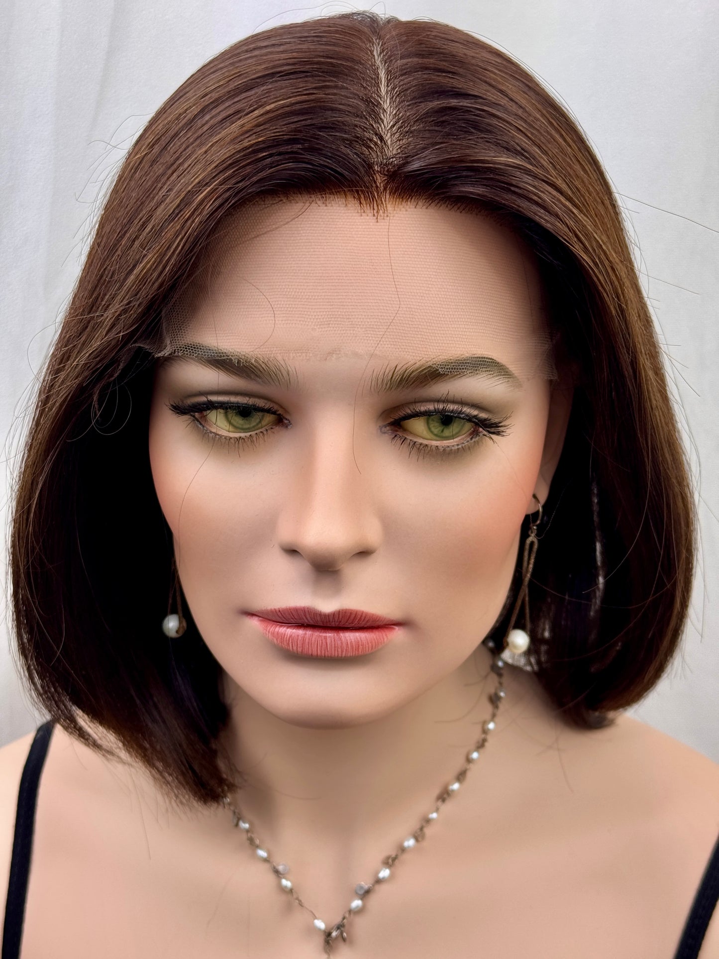 #497Highest Quality Remy Human Hair Medical Cap Silk Top Lace Front Wig with extra light density and very thin, light silk top with lace front(S) 14”