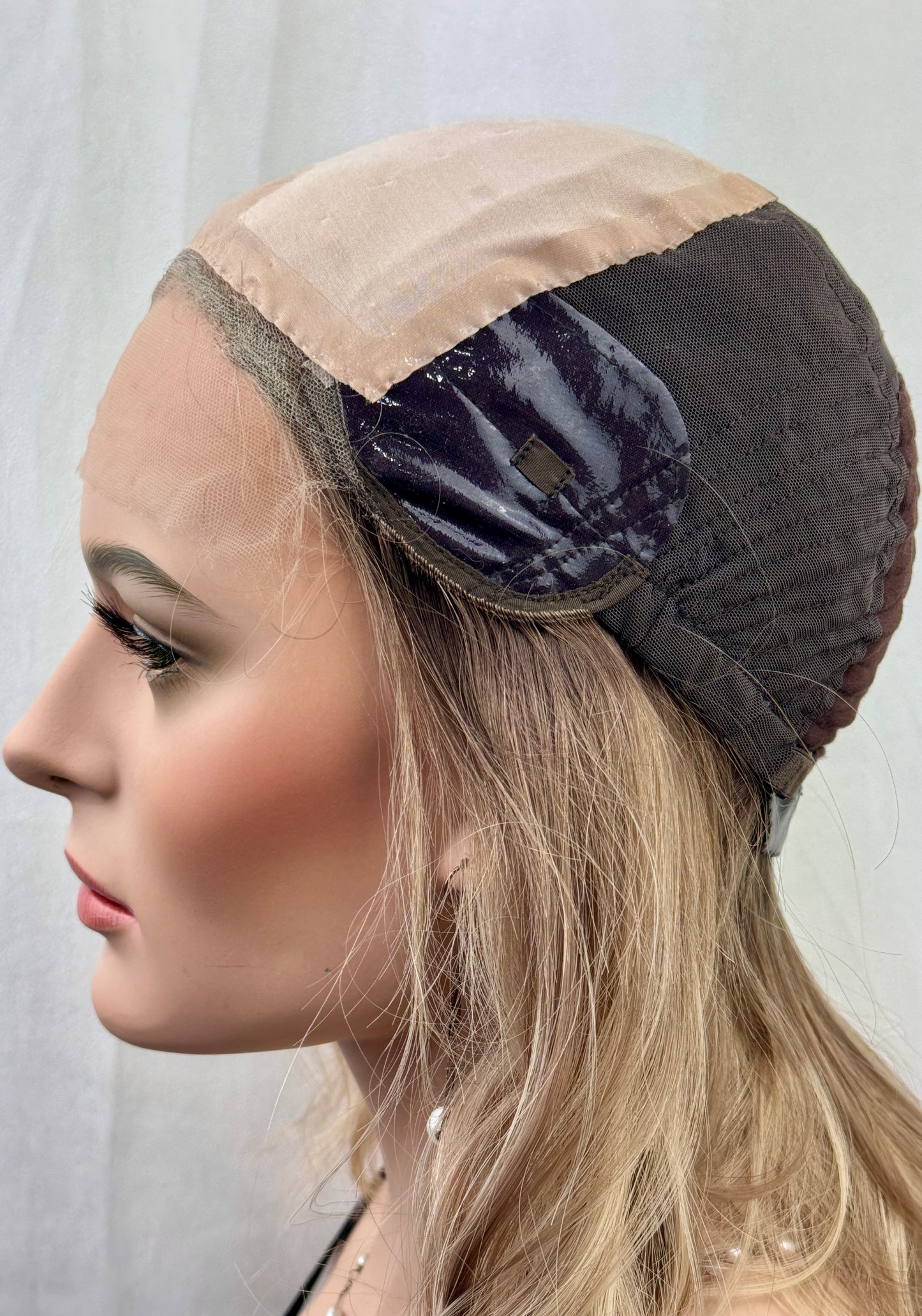 #531 Highest Quality Remy Human Hair medical cap wig with French drawn silk top and lace front and extra light cap and density (S)16”