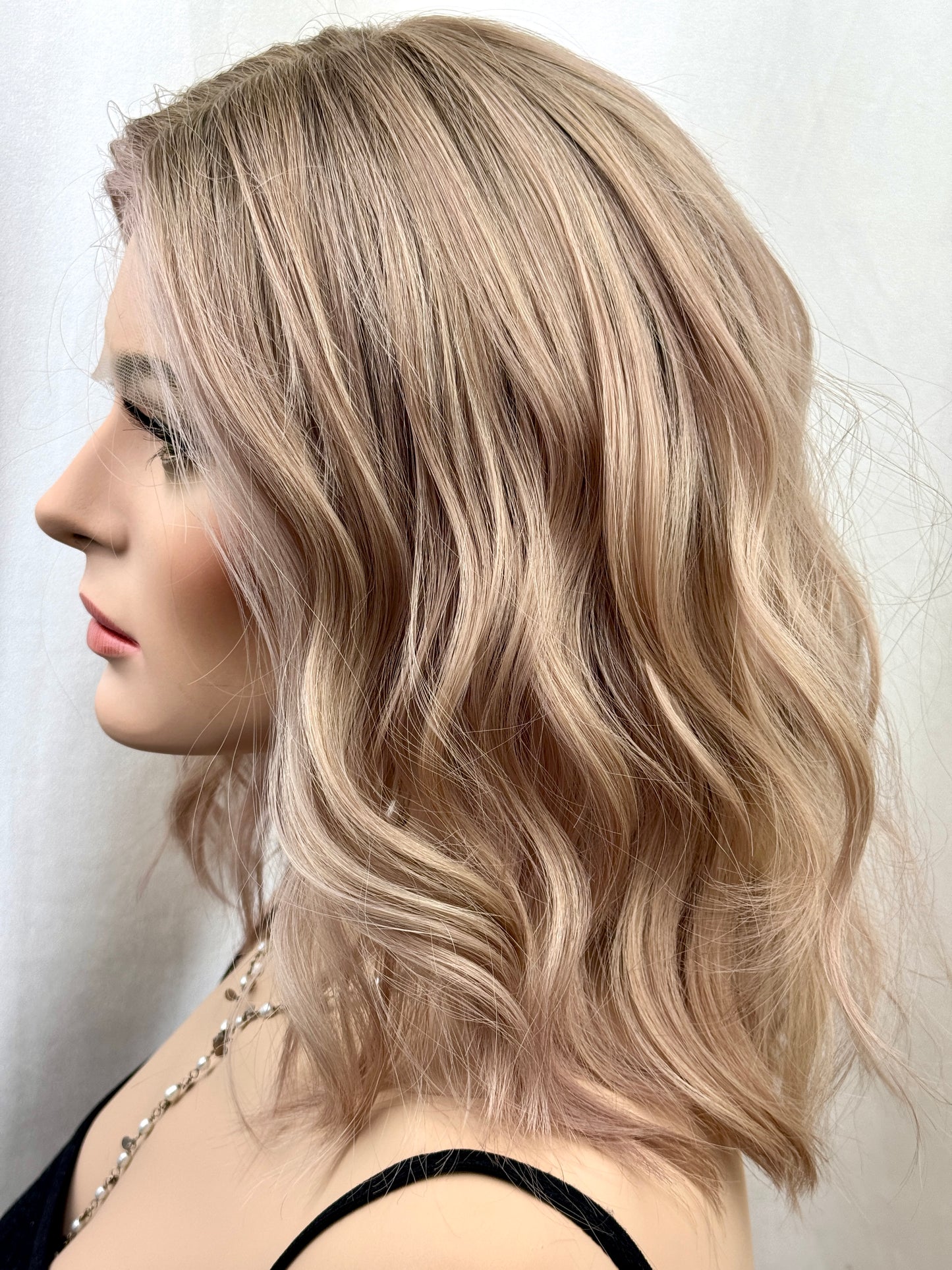#496 Highest Quality Remy Human Hair French Drawn Silk Top with Lace Front Medical Cap, low Density Silk Top Lace Front Wig (M)15/16”