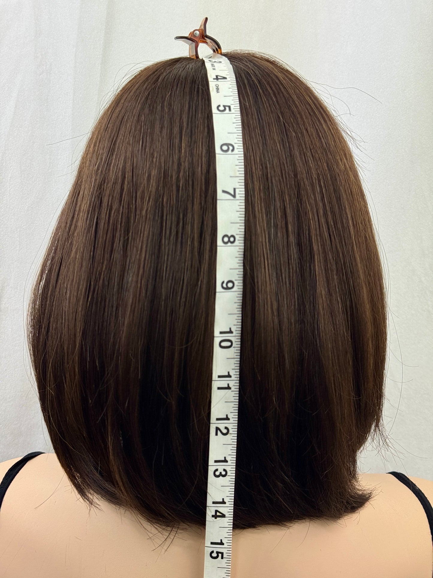 #497Highest Quality Remy Human Hair Medical Cap Silk Top Lace Front Wig with extra light density and very thin, light silk top with lace front(S) 14”