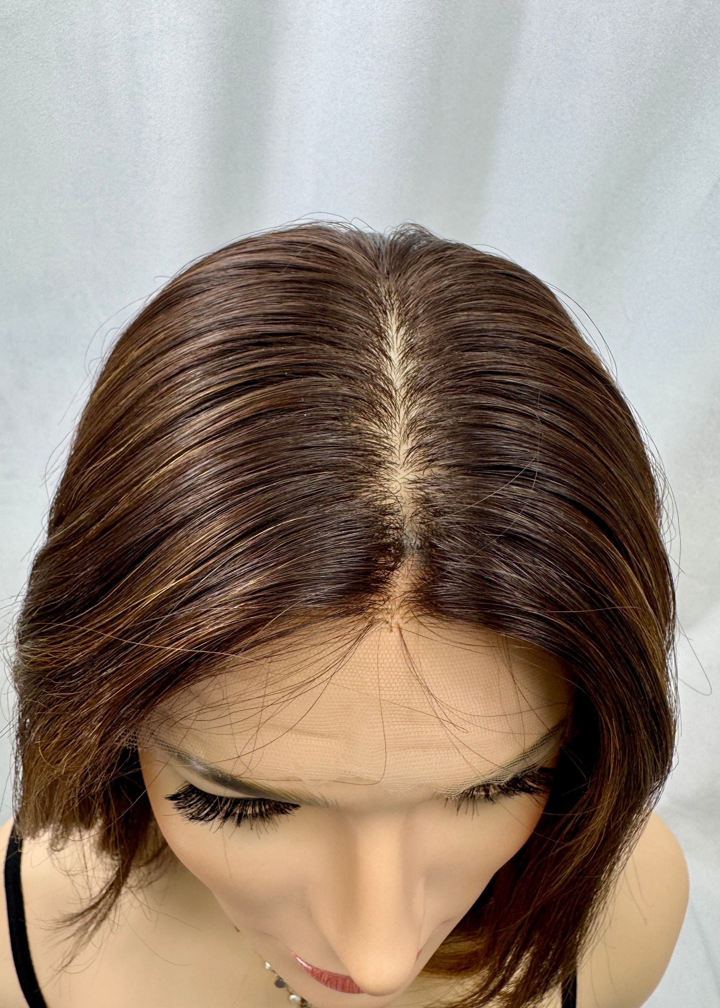 #442 **FINAL SALE**Highest Quality Remy Human Hair Medical Cap Silk Top Lace Front Wig with extra light density and very thin, light silk top with lace front(S) 15”