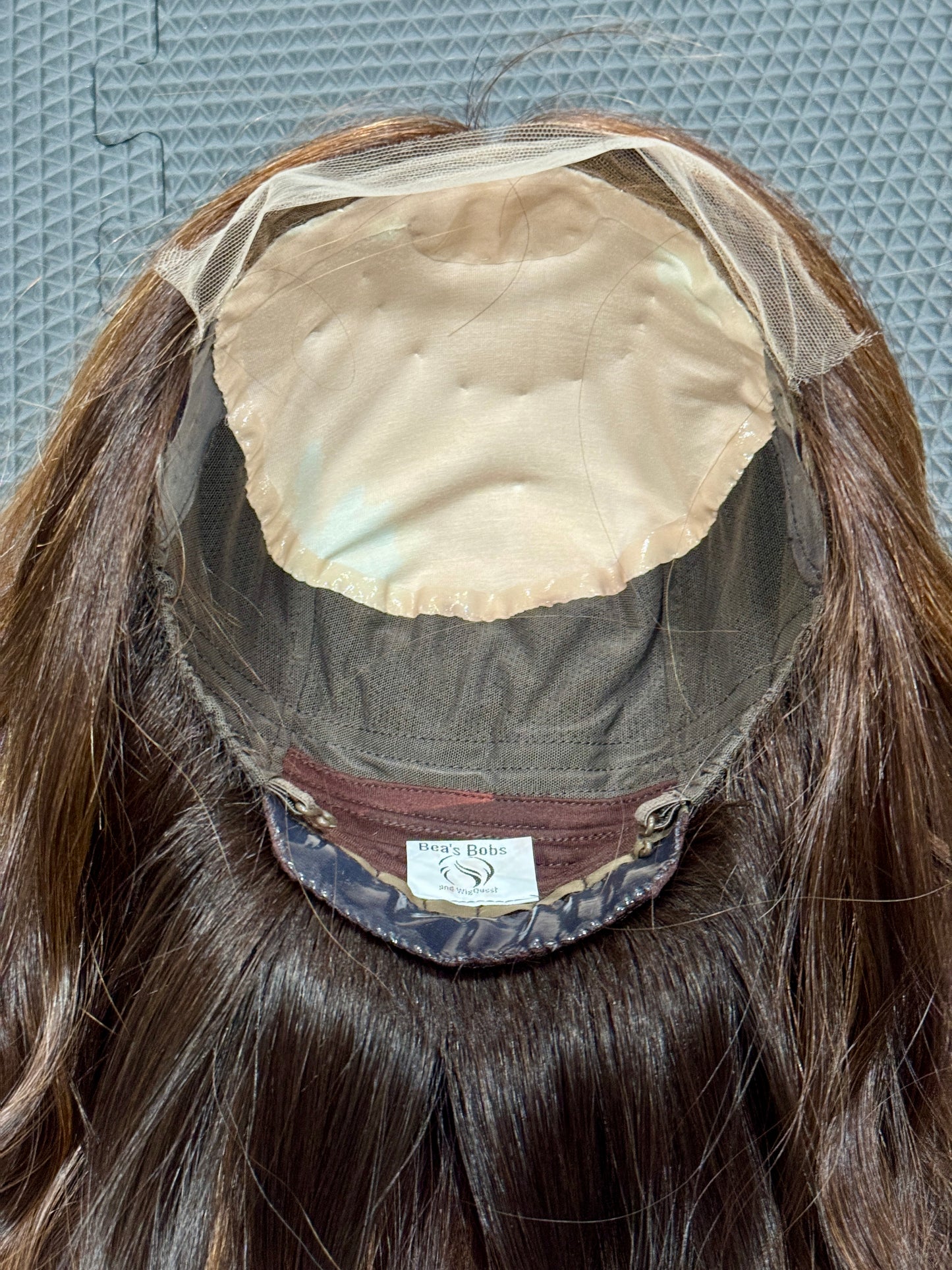 #513 Highest Quality Remy Human Hair medical cap wig with French drawn silk top and lace front and extra light cap and density (S)18”