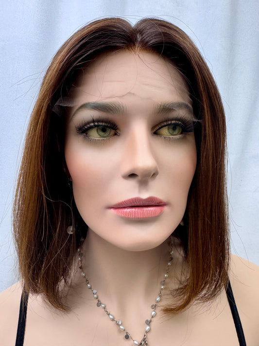 #442 **FINAL SALE**Highest Quality Remy Human Hair Medical Cap Silk Top Lace Front Wig with extra light density and very thin, light silk top with lace front(S) 15”