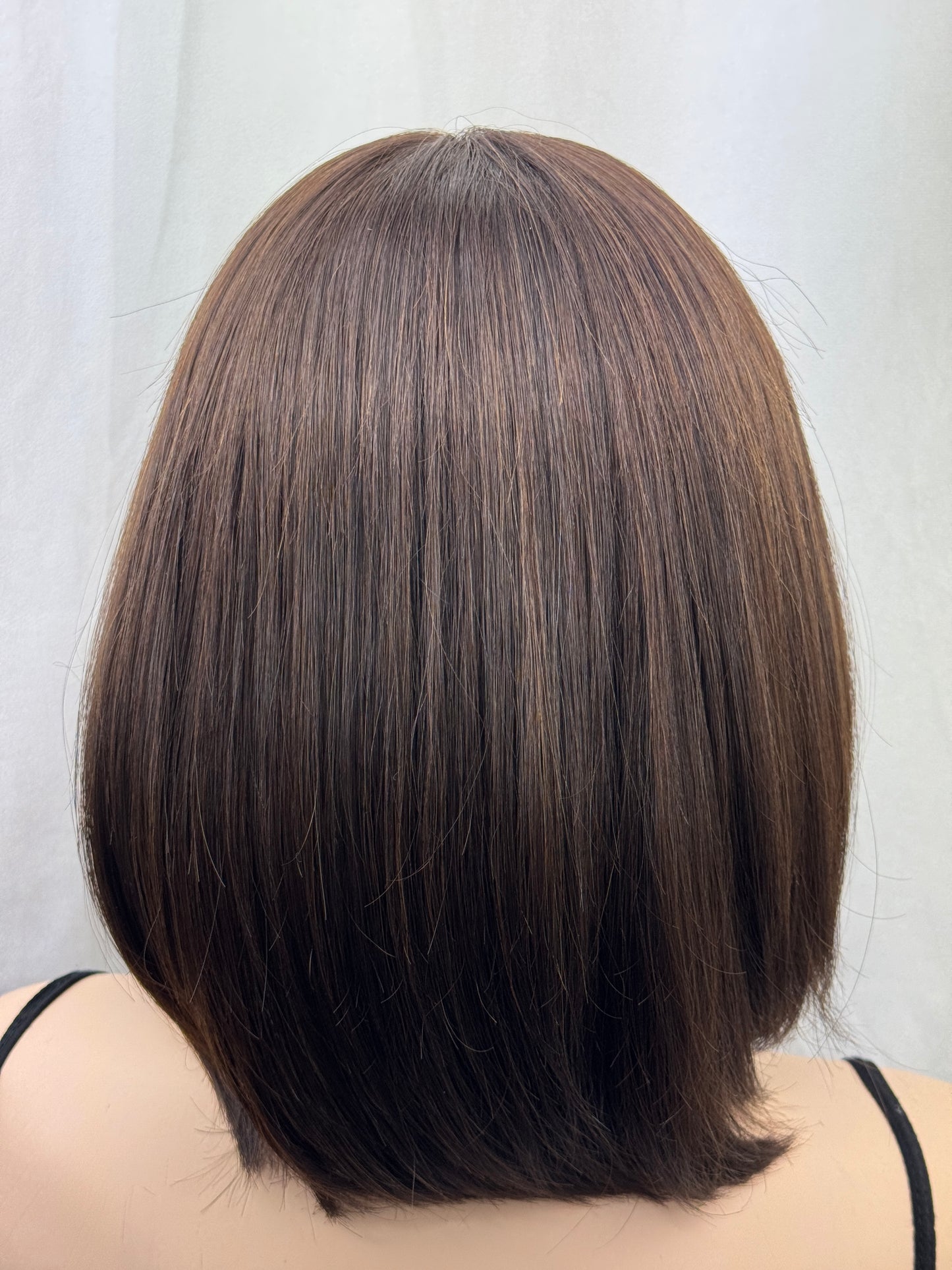 #497Highest Quality Remy Human Hair Medical Cap Silk Top Lace Front Wig with extra light density and very thin, light silk top with lace front(S) 14”