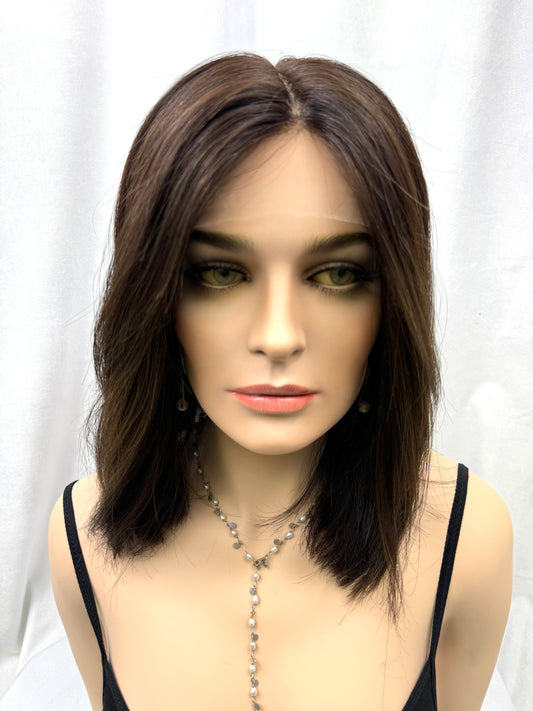 #428 **New Extra Light Thin Medical Cap**Highest Quality Remy Human Hair Silk Top Lace Front Wig (M)16”