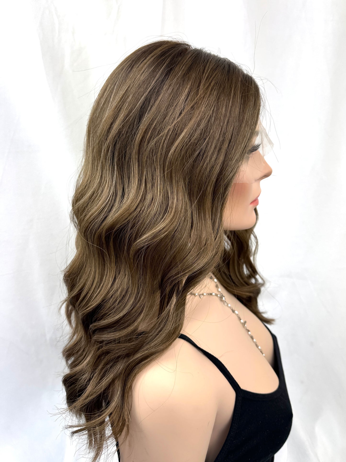 #560 Highest quality Remy Human Hair extra thin french drawn silk top with lace front (M)19”