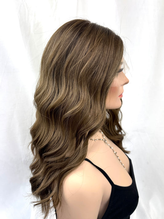 #560 Highest quality Remy Human Hair extra thin french drawn silk top with lace front (M)19”