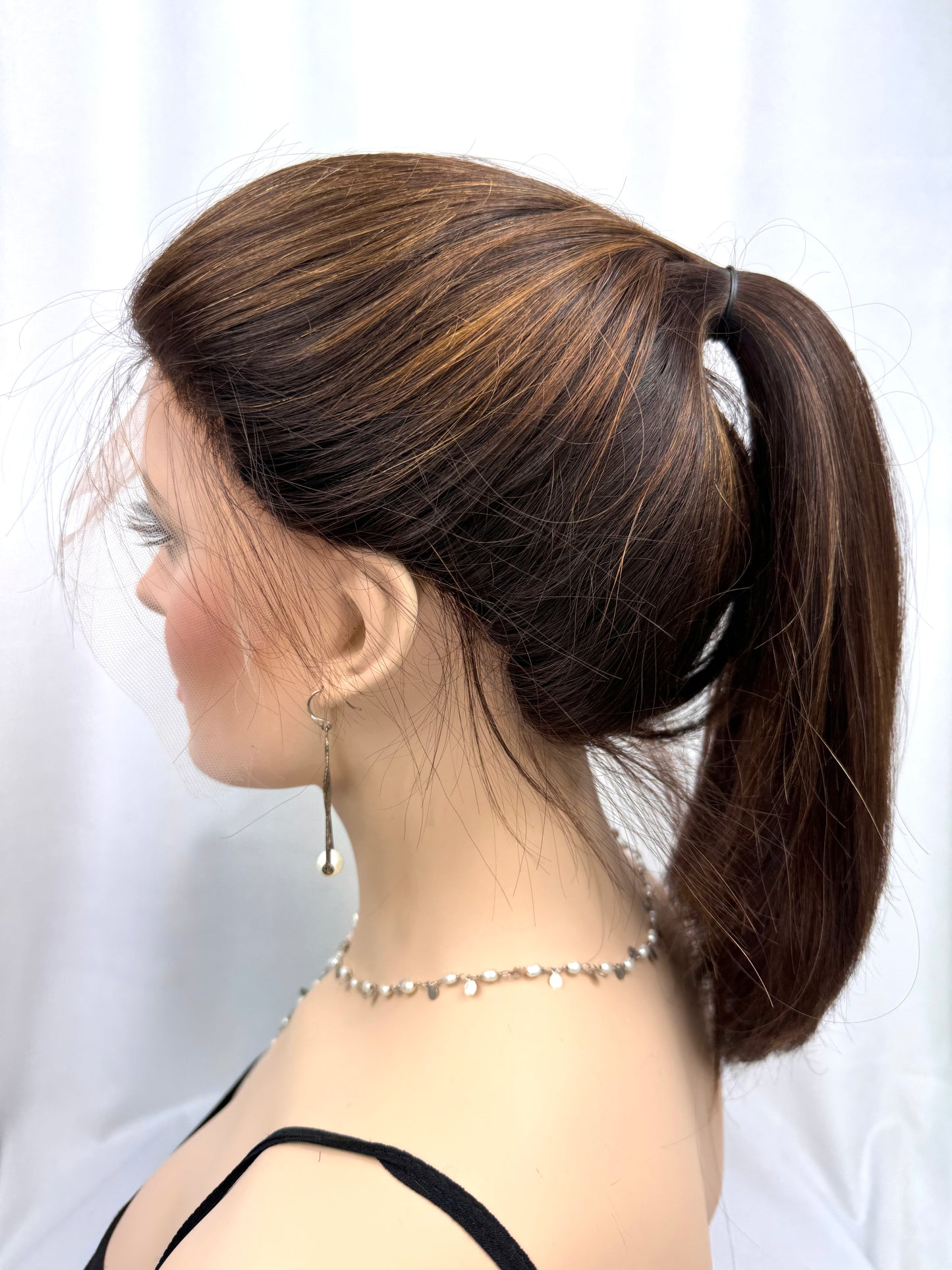 #412 Highest Quality Remy Human Hair Lace Top Ponytail Wig (M) 22”