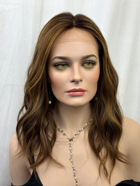 #548 Highest Quality Remy Human Hair French Drawn extra thin Silk Top with Lace Front Medical Cap (M)19“