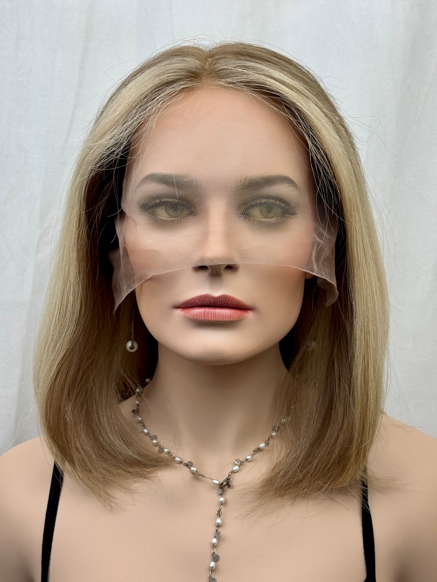 #476 Highest quality Remy human hair medical cap with thin French drawn silk top and lace front kosher wig (M)15/16”
