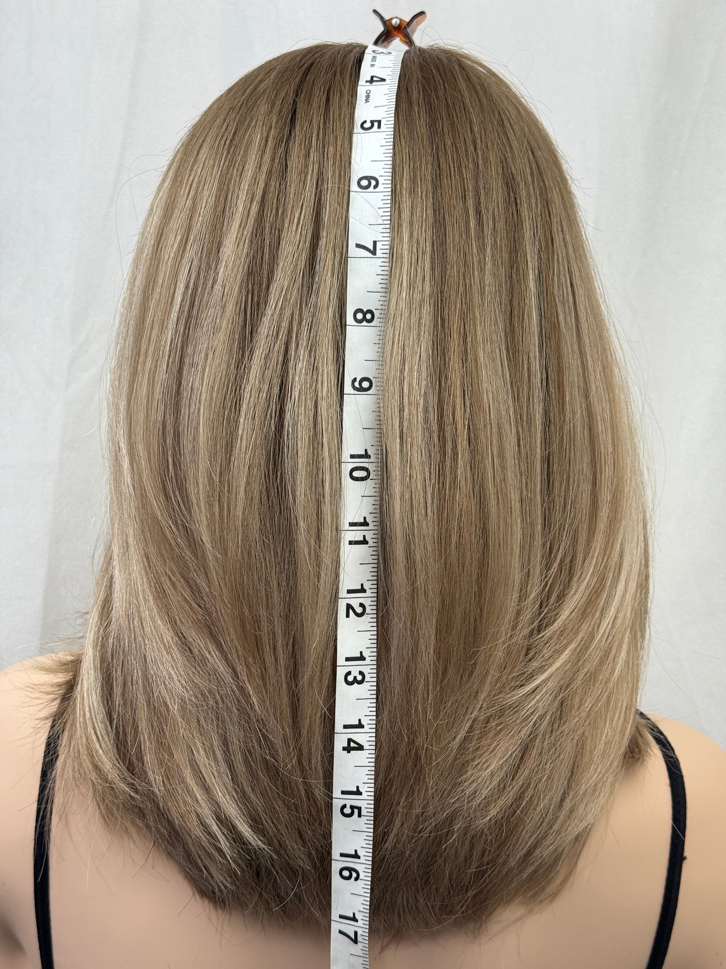 #476 Highest quality Remy human hair medical cap with thin French drawn silk top and lace front kosher wig (M)15/16”