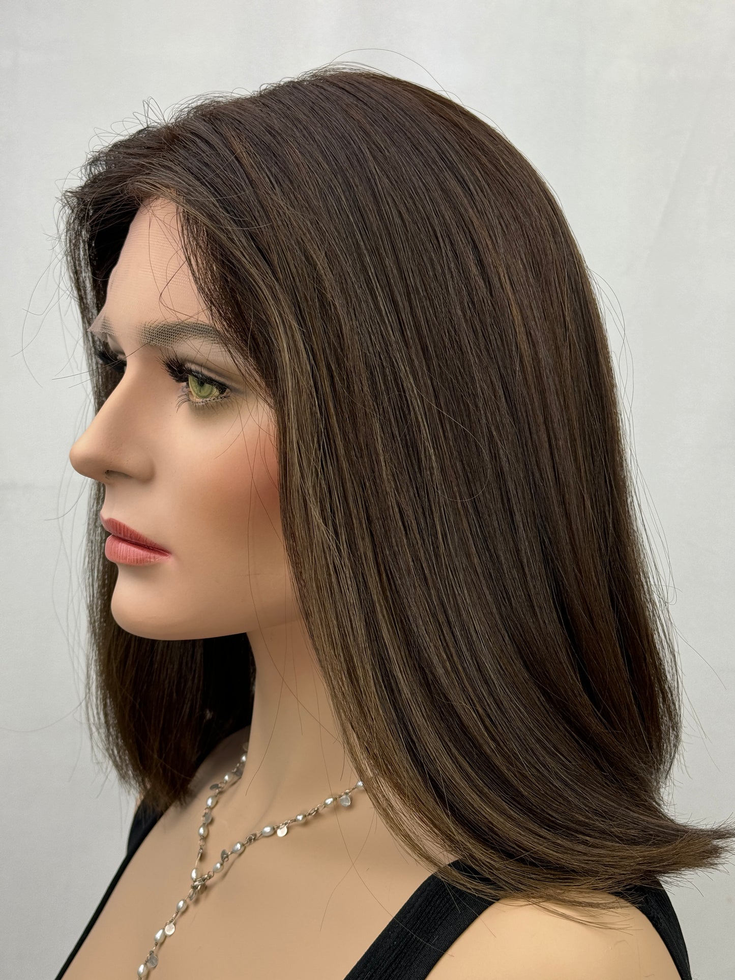 #348 Highest Quality Remy Human Hair Medical Cap Thin Silk Top with Lace Front Kosher Wig (M/S)15”