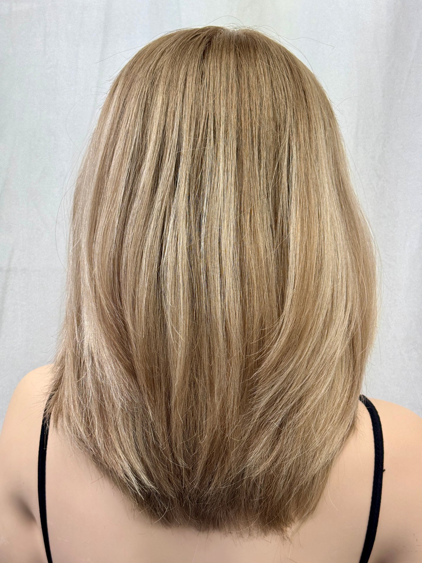 #476 Highest quality Remy human hair medical cap with thin French drawn silk top and lace front kosher wig (M)15/16”