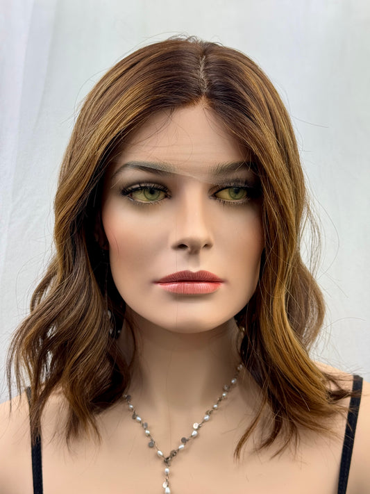 #523 Highest Quality Remy Human Hair Medical Cap with extra thin (french drawn)silk top and lace front, low density (S) 16“