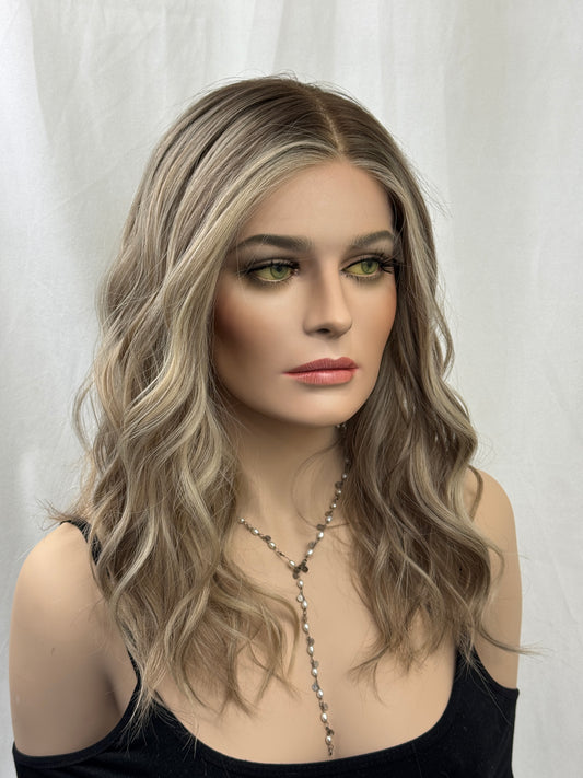 #556 Highest Quality Remy Human Hair Medical Cap ( French drawn) with extra thin silk top and lace front (M) 18“