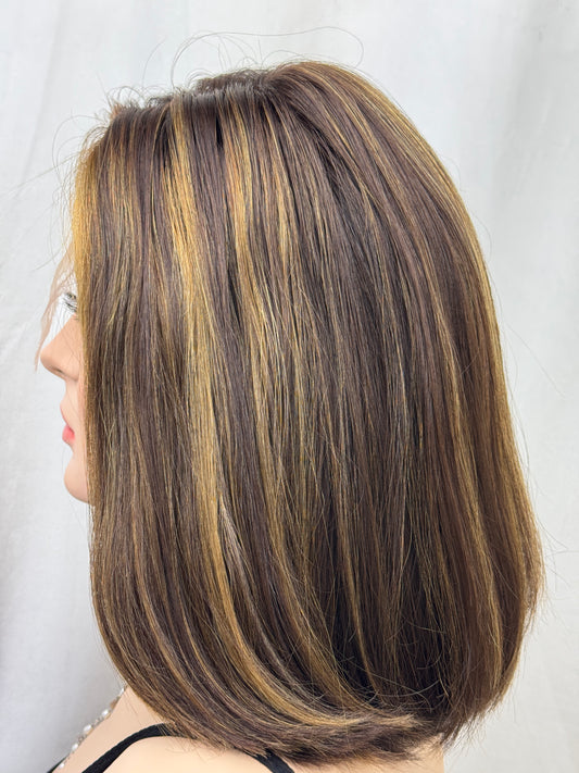 #474 Highest Quality Remy Human Hair Silk Top with Lace Front Kosher Wig (S/XS) 14”