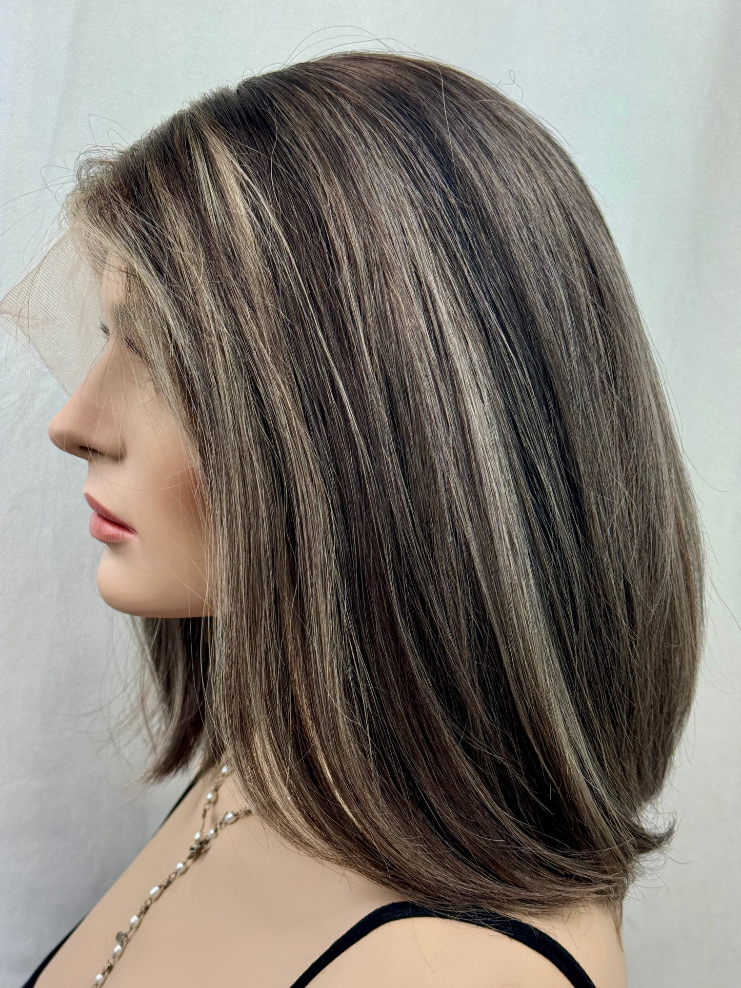 #538 Highest Quality Remy Human Hair Lace Top Medical Wig (M)16”