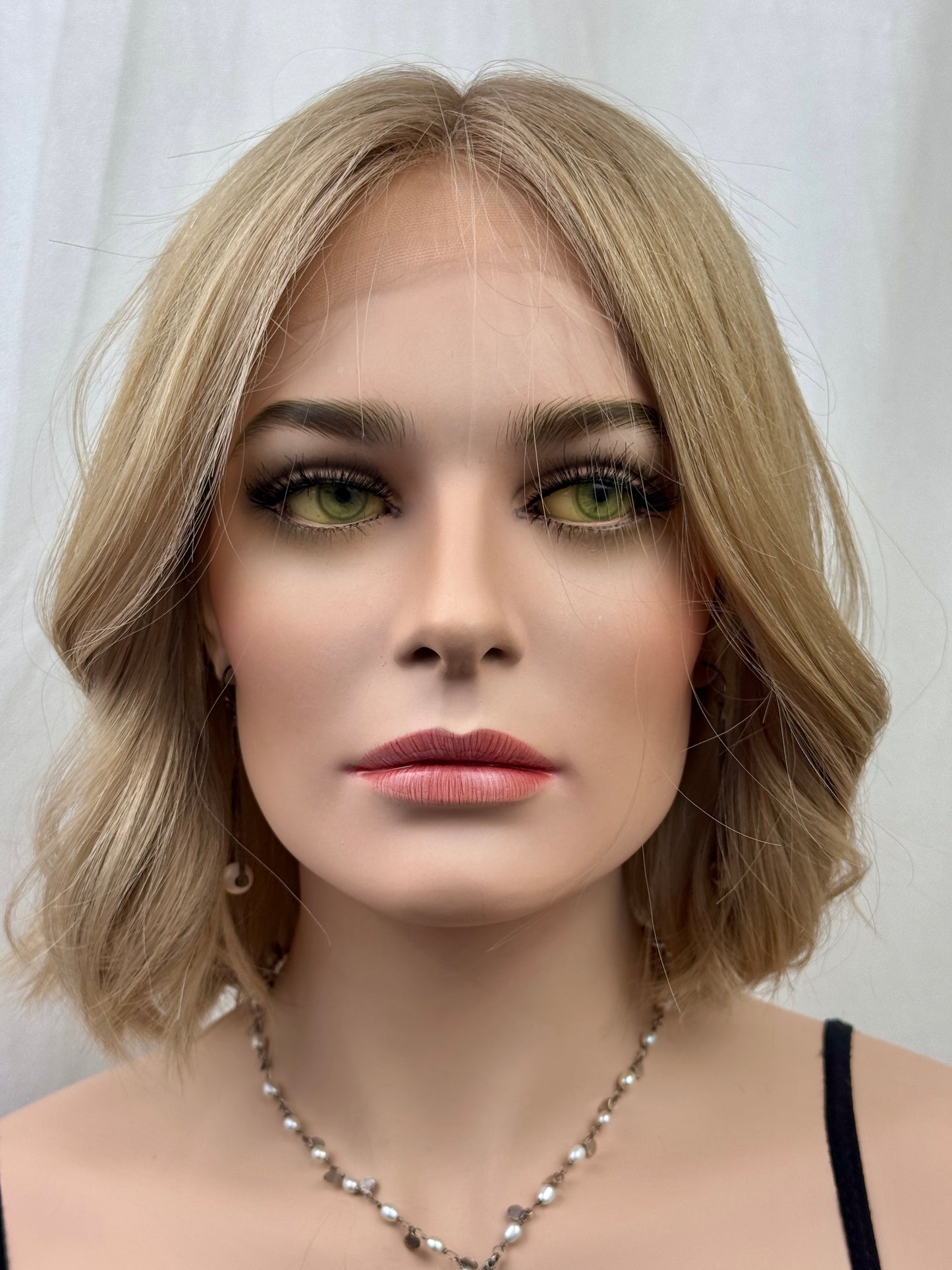 #512 Highest Quality Remy Human Hair medical cap wig with French drawn silk top and lace front and extra light cap and density (M)13”