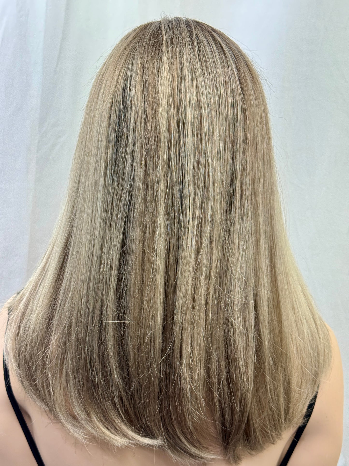 #502 Higjest Quality Remy Human Hair medical cap wig with French drawn silk top and lace front and extra light cap and density (S)18/19”