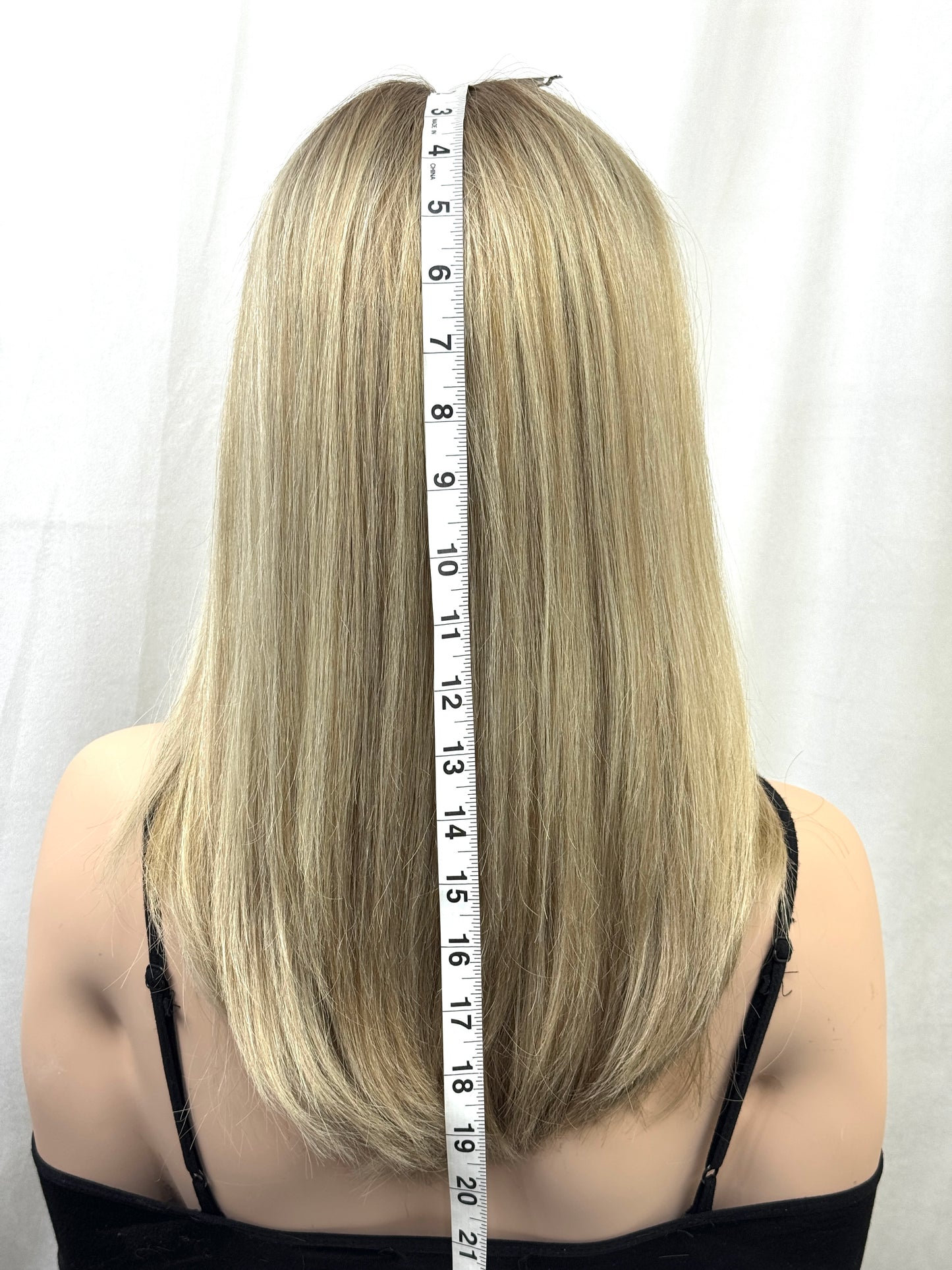#550 Highest Quality Remy Human Hair medical cap wig with French drawn silk top and lace front and extra light cap and density (S)19“