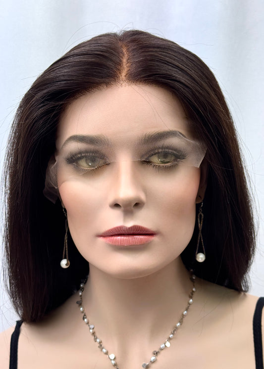 #444 **Final Sale** highest quality Remy human hair with European texture lace top wig (M) 15/16”