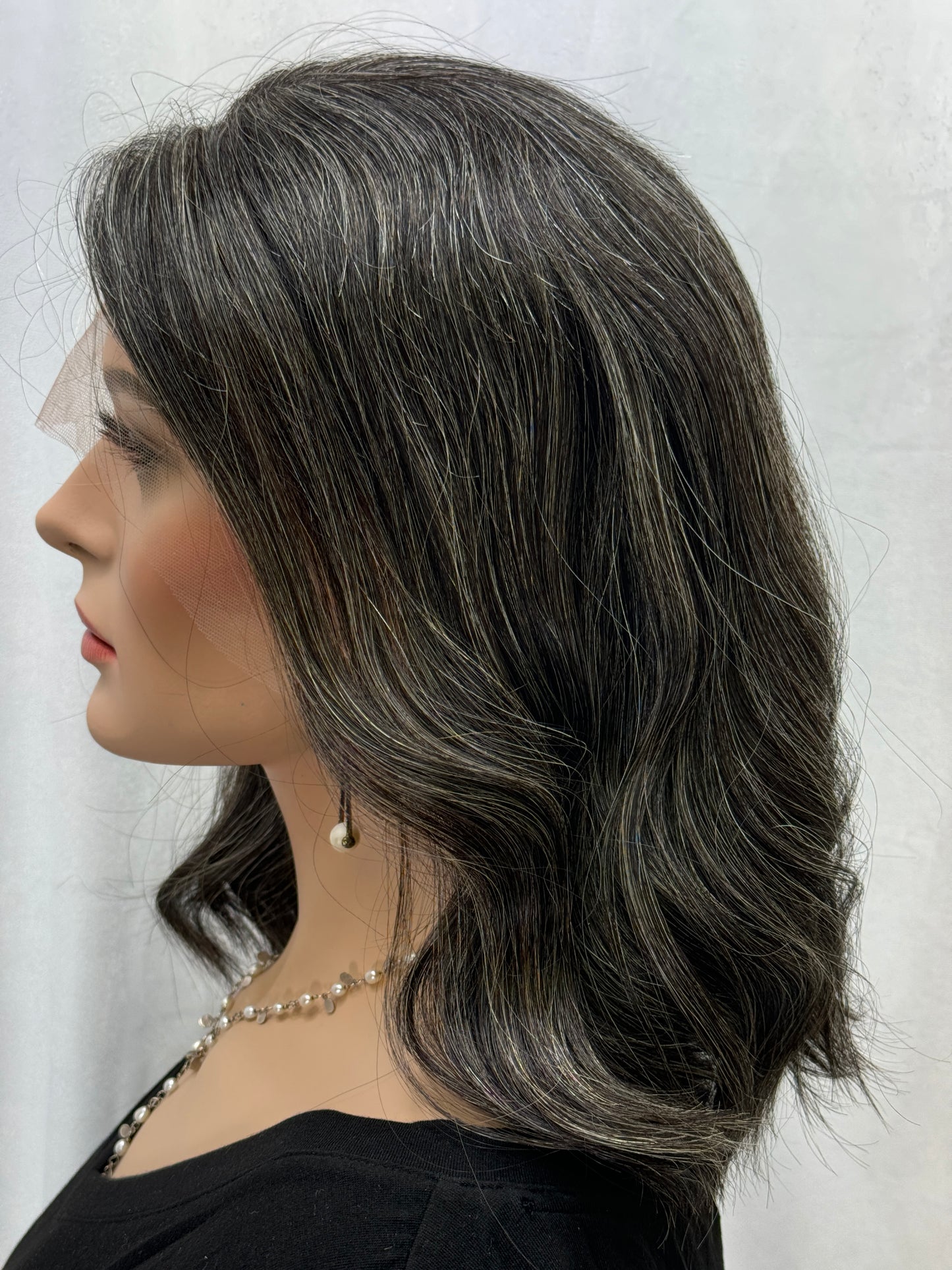 #291  **FINAL SALE** Dark Gray Highest Quality Remy Human Hair Lace Top Kosher Wig ~30% Gray Hair (S) 15/16”