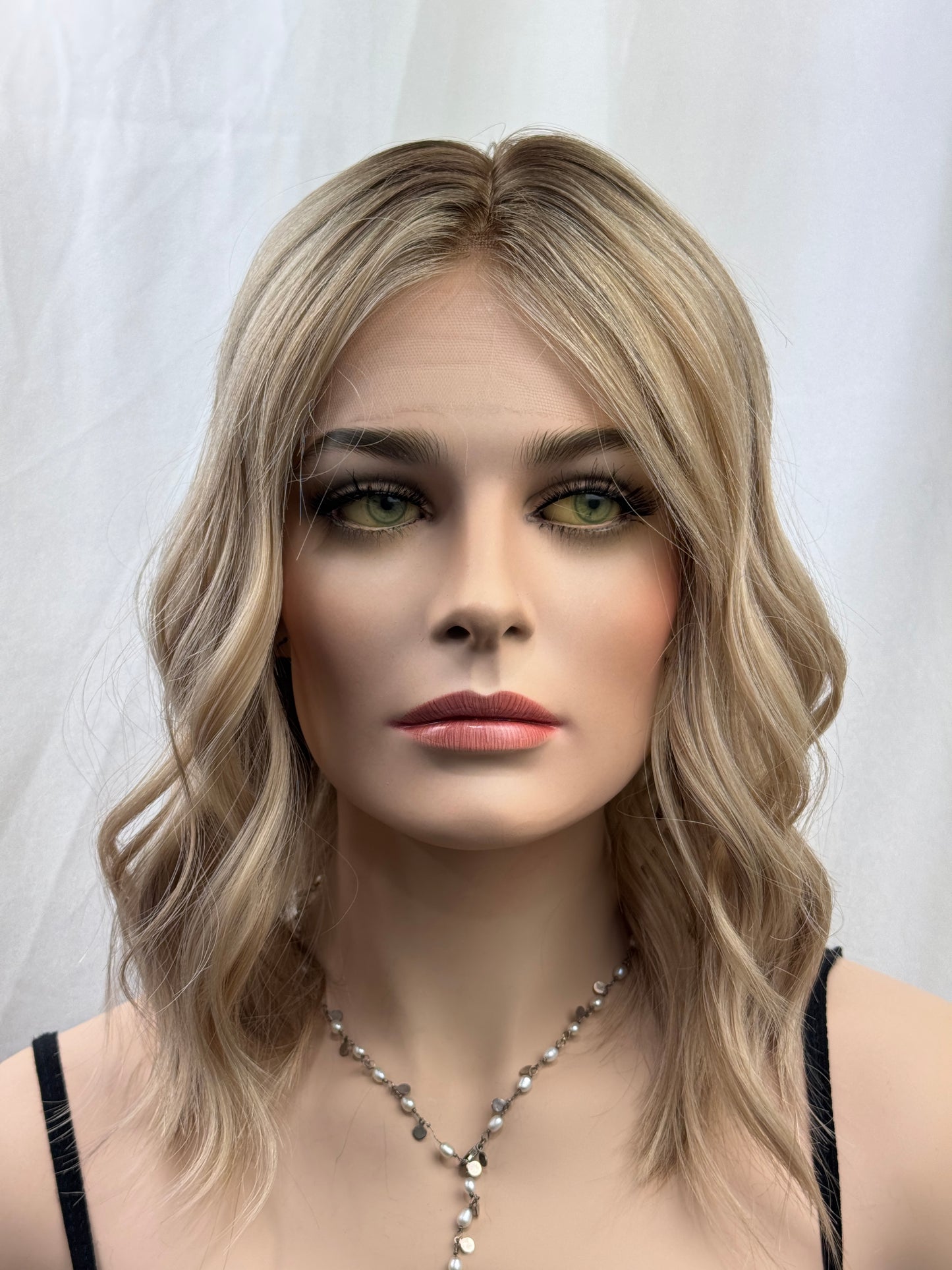 #552 Highest Quality Remy Human Hair French drawn medical cap with extra thin silk top and lace front and low density (M) 16/17”