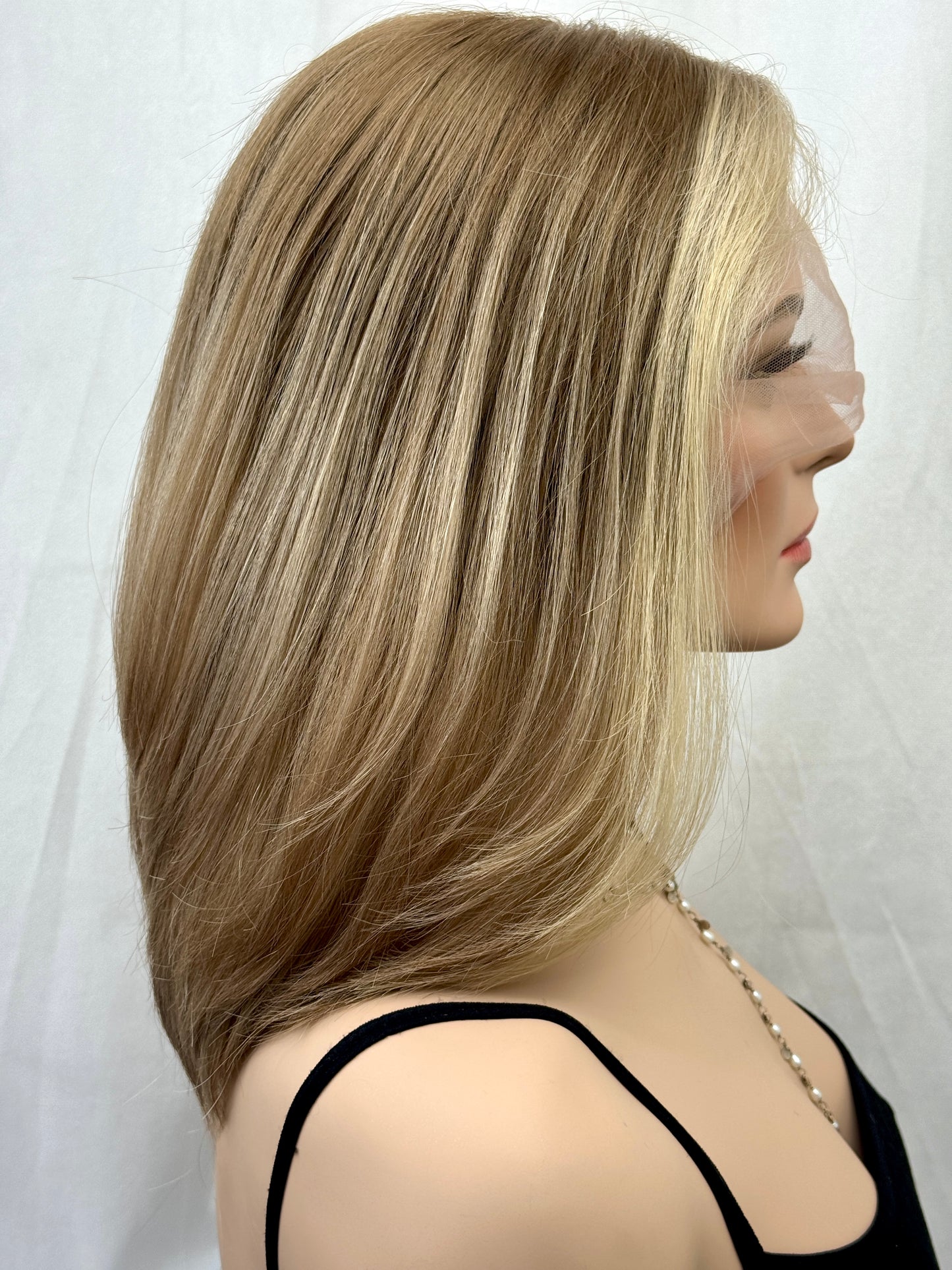 #476 Highest quality Remy human hair medical cap with thin French drawn silk top and lace front kosher wig (M)15/16”