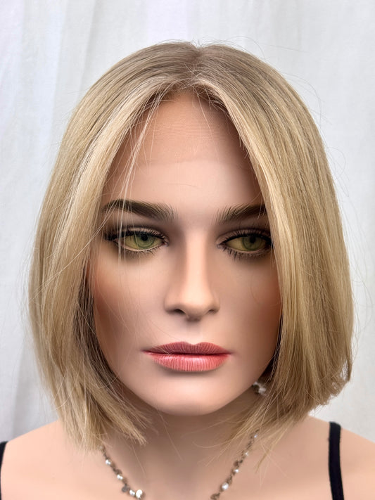 #512 Highest Quality Remy Human Hair medical cap wig with French drawn silk top and lace front and extra light cap and density (M)13”