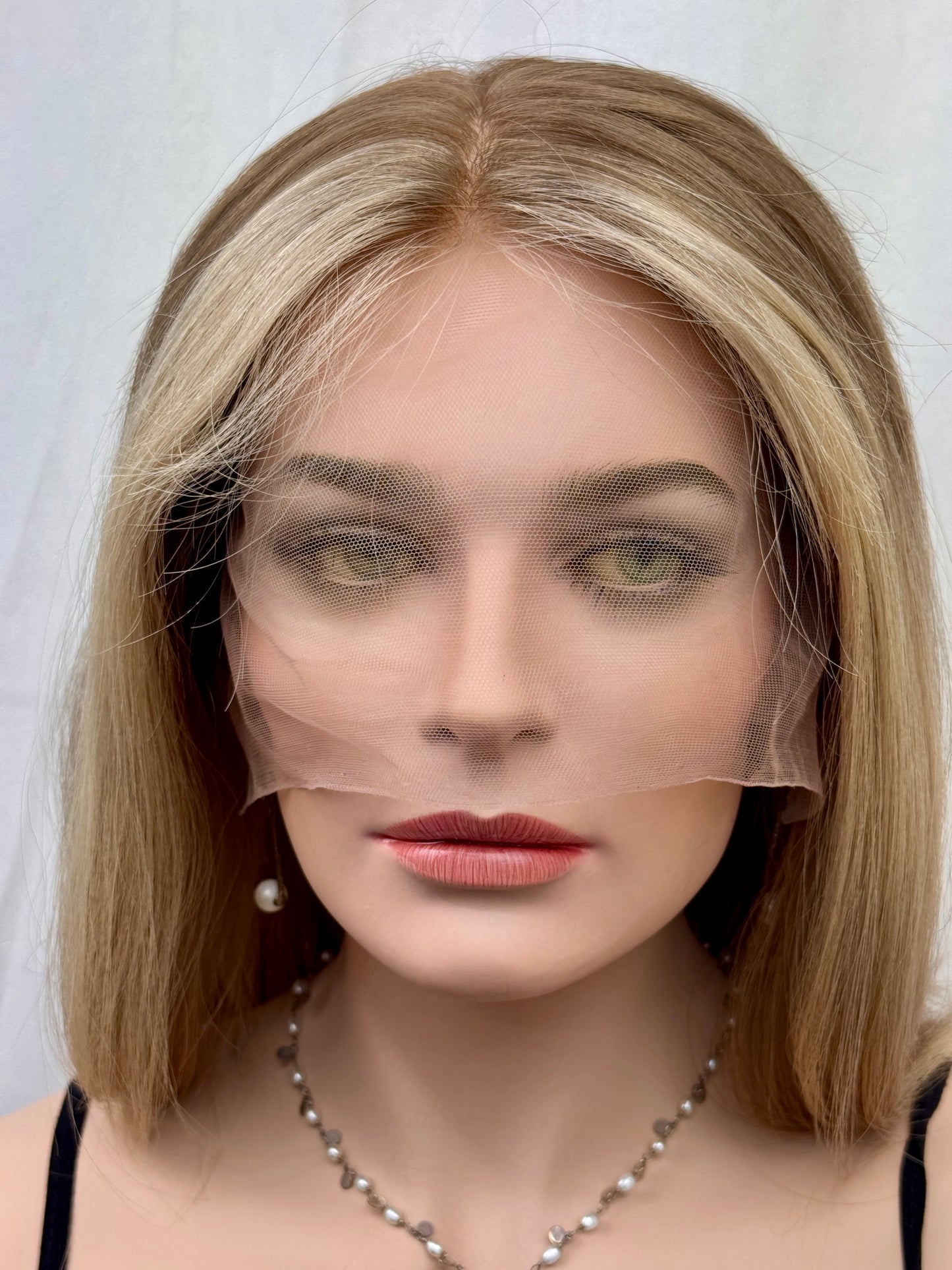 #476 Highest quality Remy human hair medical cap with thin French drawn silk top and lace front kosher wig (M)15/16”