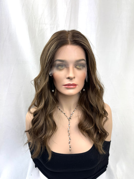 #560 Highest quality Remy Human Hair extra thin french drawn silk top with lace front (M)19”