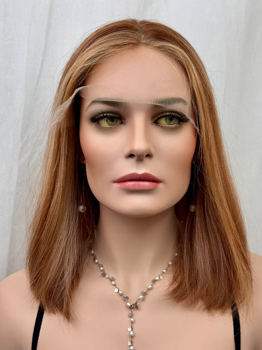 #467 **FINAL SALE** Highest Quality Remy Human Hair Low Density Medical Cap French Drawn, extra thin Silk Top with Lace Front (S) 17”