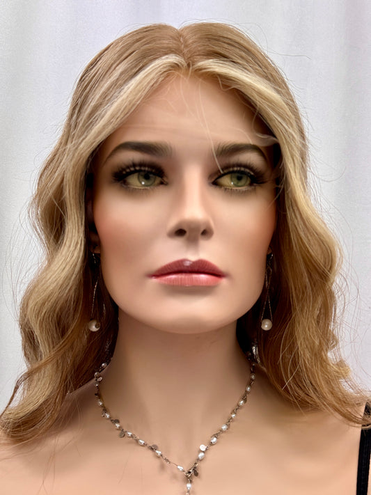**FINAL SALE** #416 Highest Quality Remy Human Hair EXTRA LIGHT AND LOW DENSITY Medical Cap French drawn silk top with lace front (S) 16”