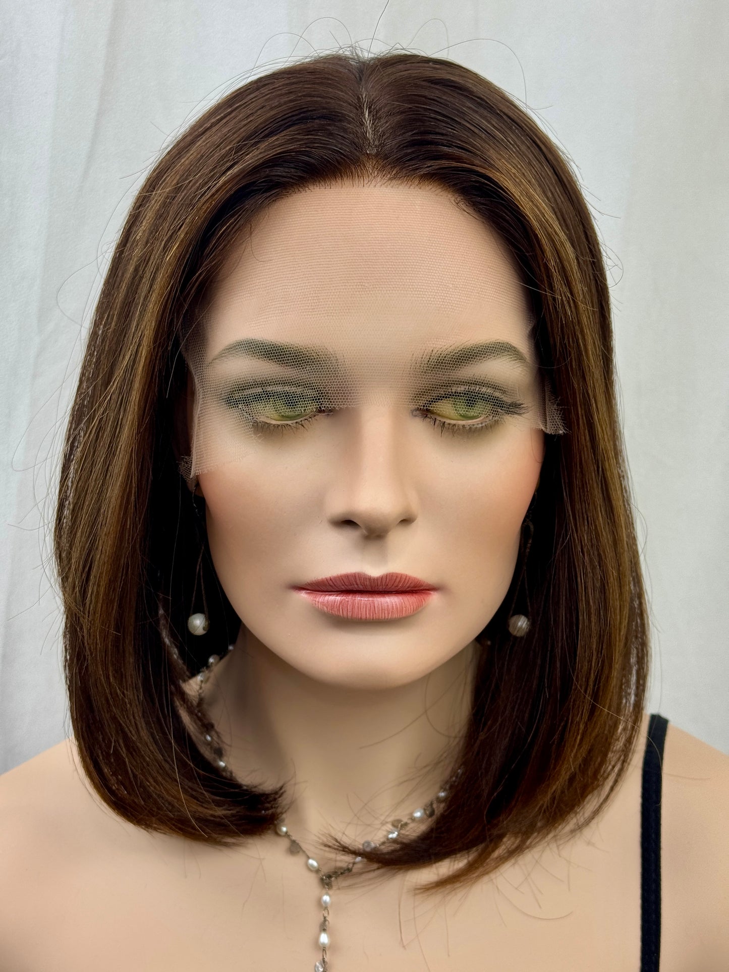 #520 Highest Quality Remy Human Hair Medical Cap with extra thin (french drawn)silk top and lace front (S) 15“