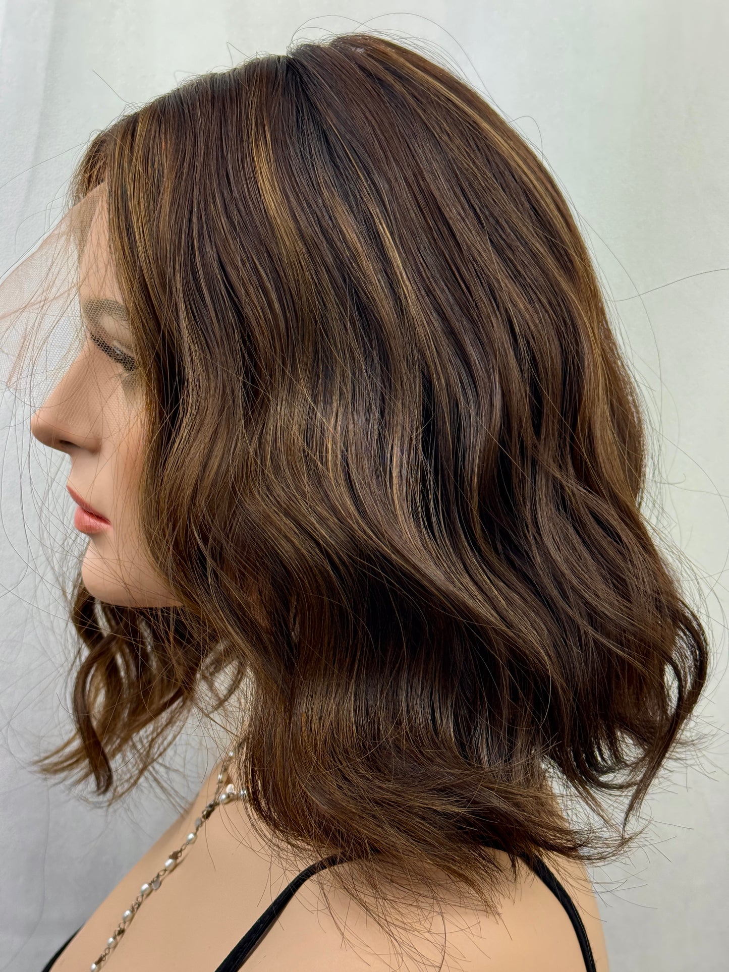 #527 Highest Quality Remy Human Hair Silk Top with lace front Kosher Wig with silk silicone liner (S)14“