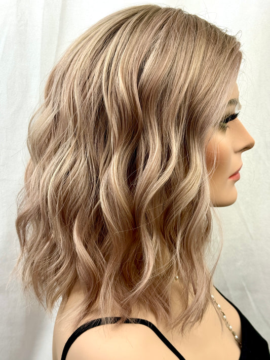 #496 Highest Quality Remy Human Hair French Drawn Silk Top with Lace Front Medical Cap, low Density Silk Top Lace Front Wig (M)15/16”