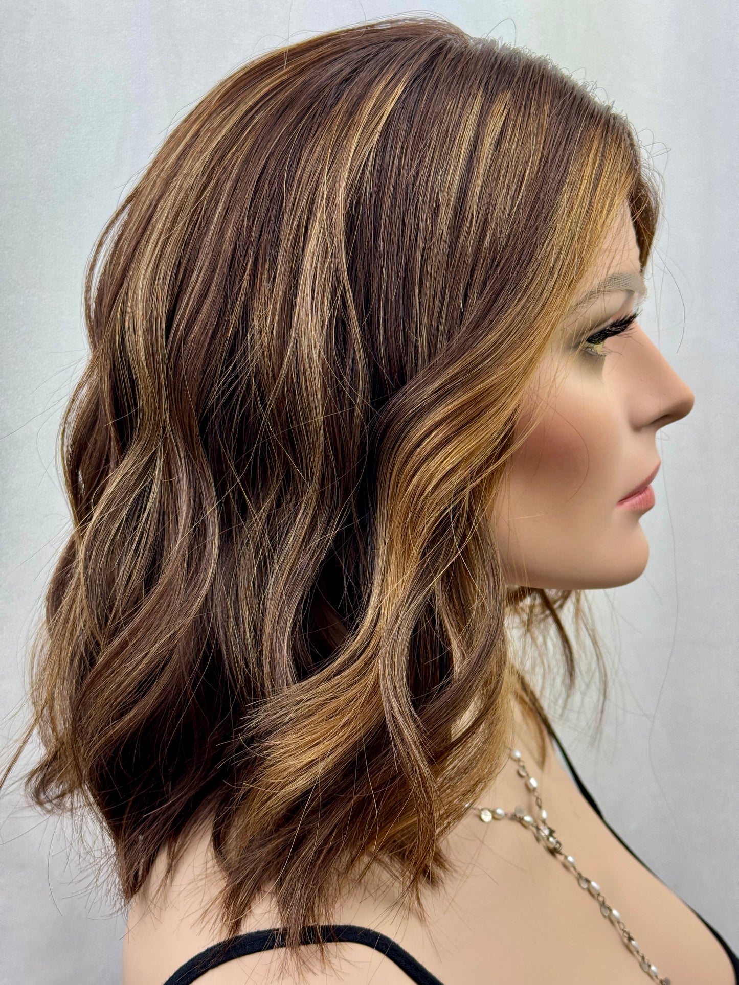 #523 Highest Quality Remy Human Hair Medical Cap with extra thin (french drawn)silk top and lace front, low density (S) 16“