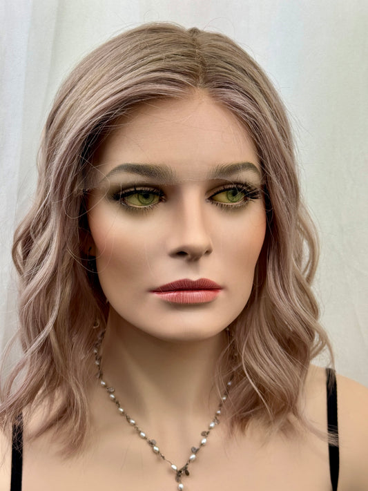#496 Highest Quality Remy Human Hair French Drawn Silk Top with Lace Front Medical Cap, low Density Silk Top Lace Front Wig (M)15/16”