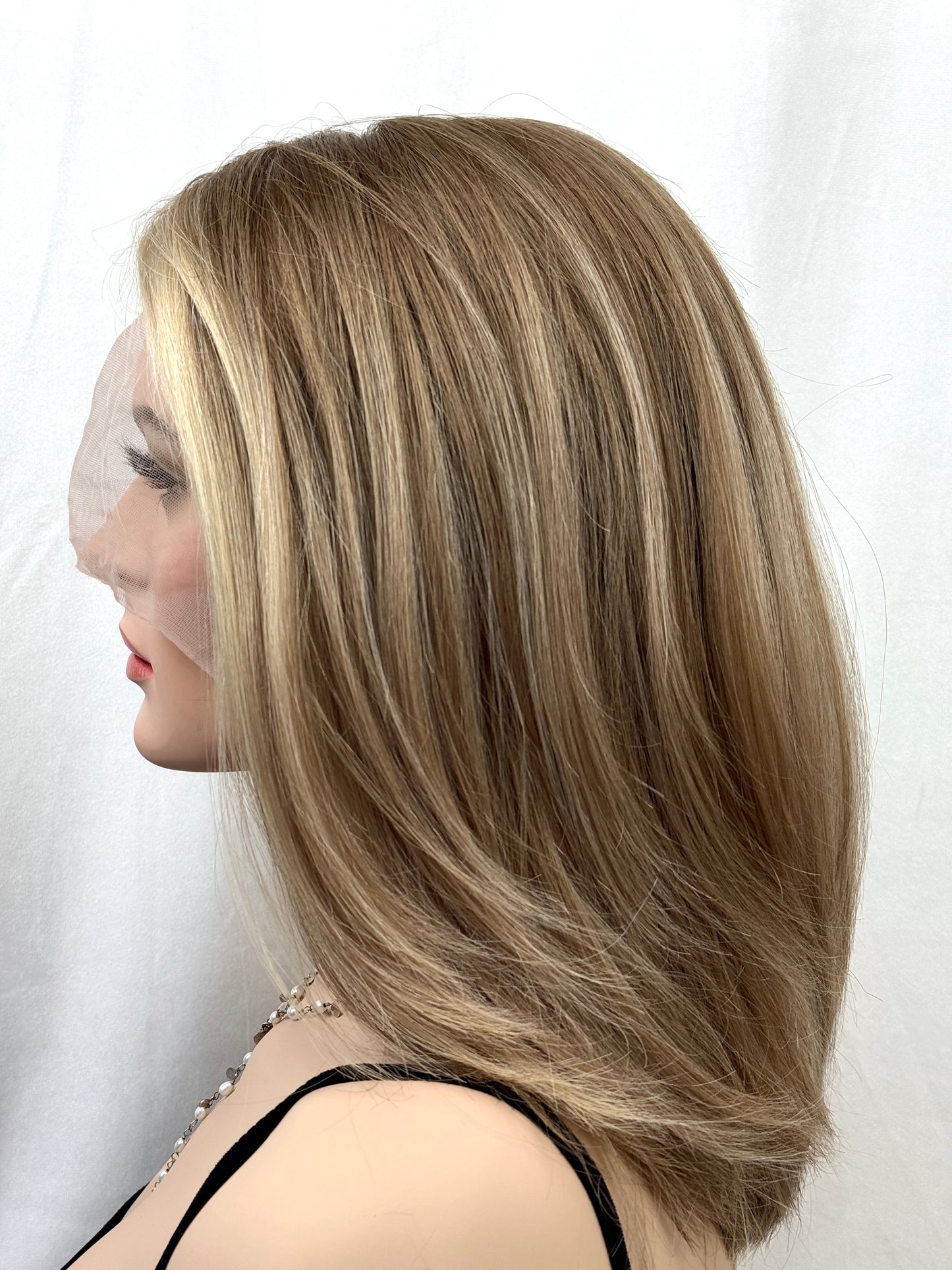 #476 Highest quality Remy human hair medical cap with thin French drawn silk top and lace front kosher wig (M)15/16”
