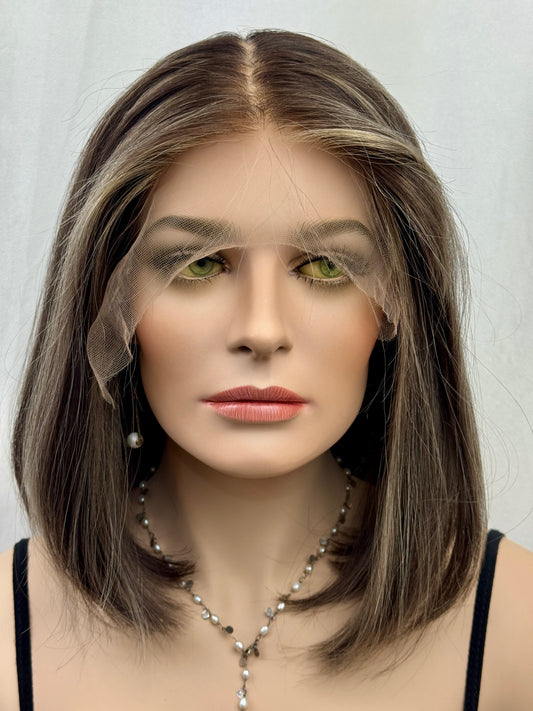 #538 Highest Quality Remy Human Hair Lace Top Medical Wig (M)16”