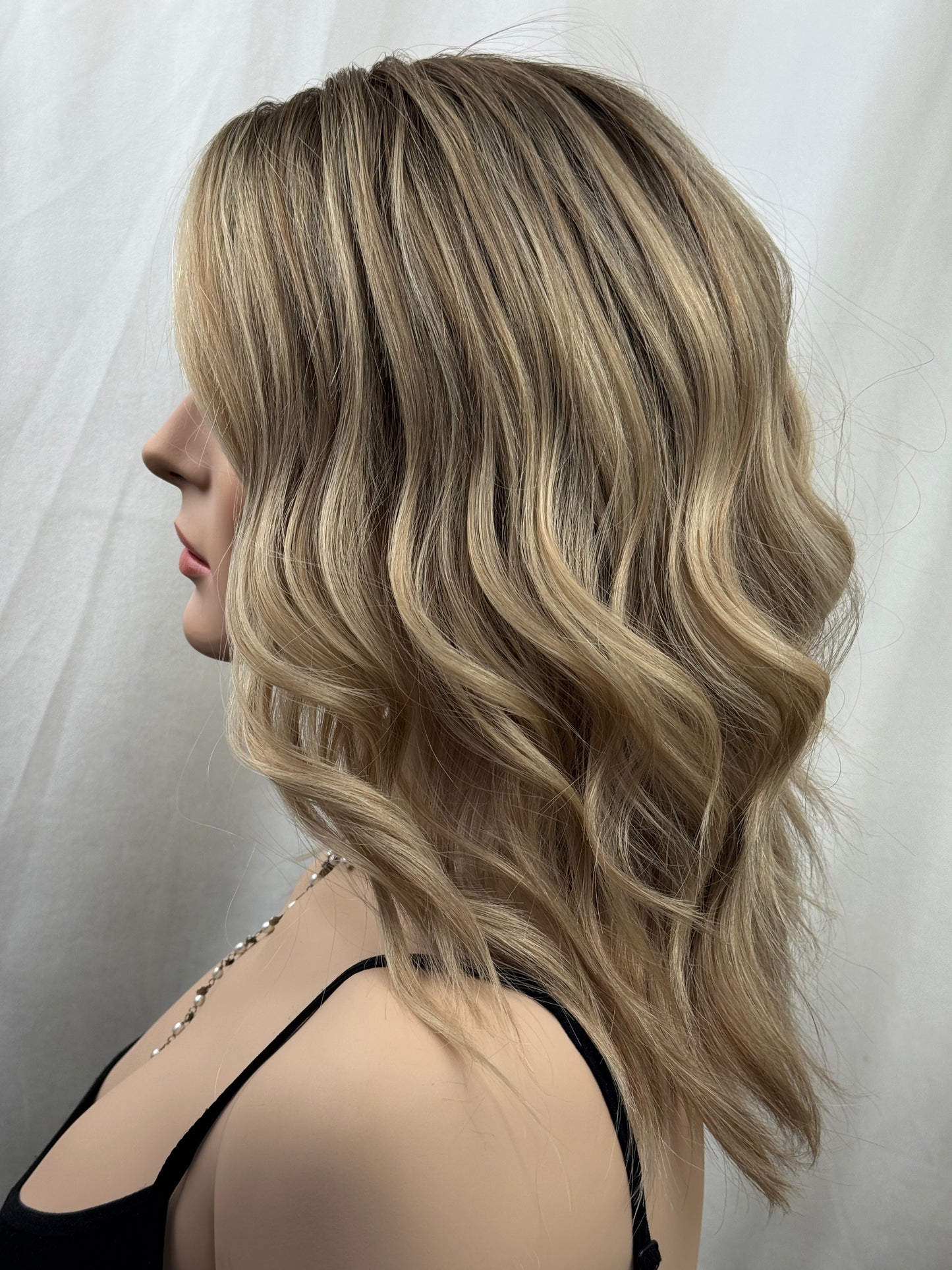 #552 Highest Quality Remy Human Hair French drawn medical cap with extra thin silk top and lace front and low density (M) 16/17”
