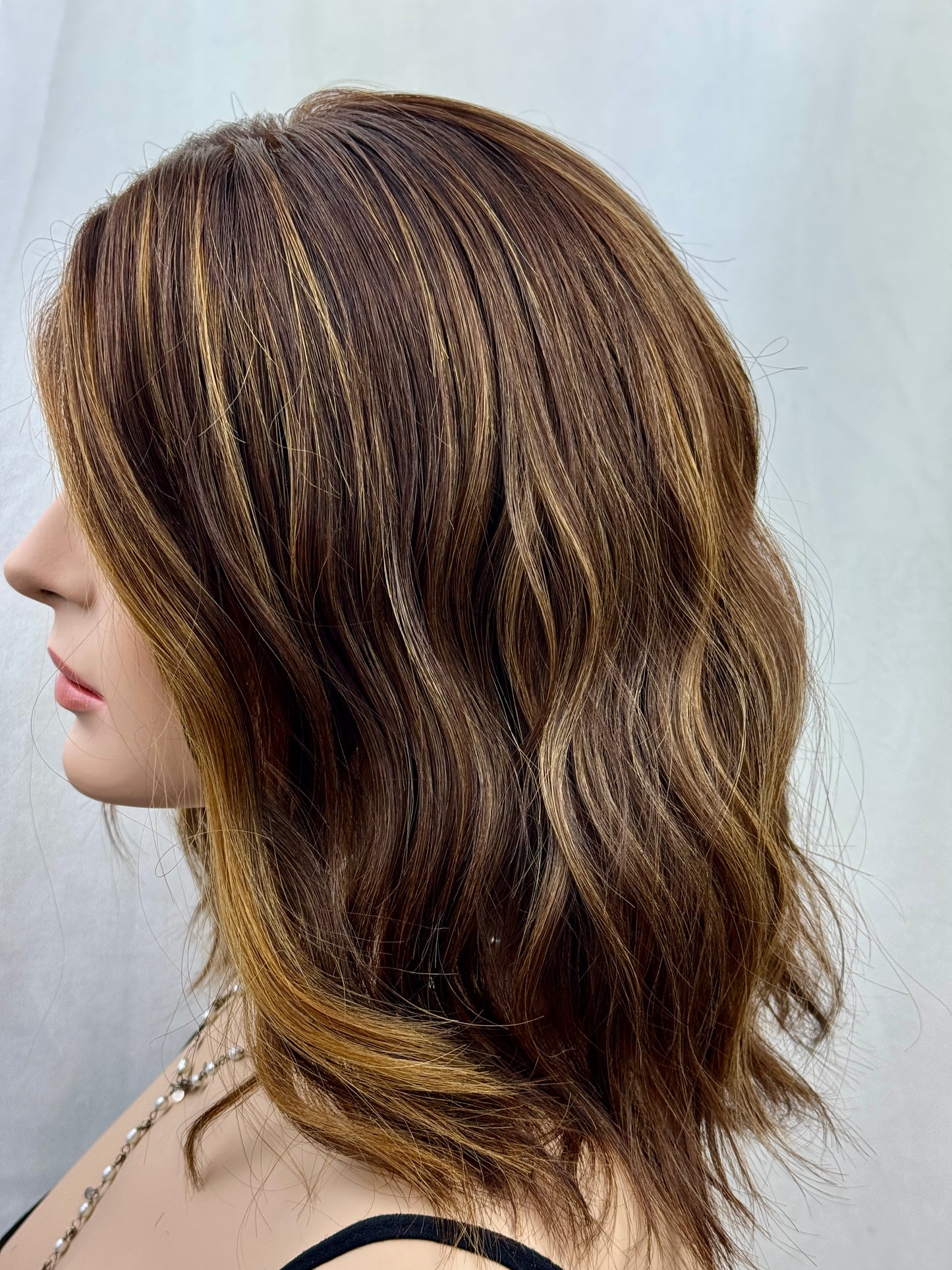 #523 Highest Quality Remy Human Hair Medical Cap with extra thin (french drawn)silk top and lace front, low density (S) 16“