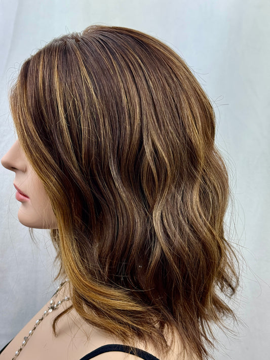 #523 Highest Quality Remy Human Hair Medical Cap with extra thin (french drawn)silk top and lace front, low density (S) 16“