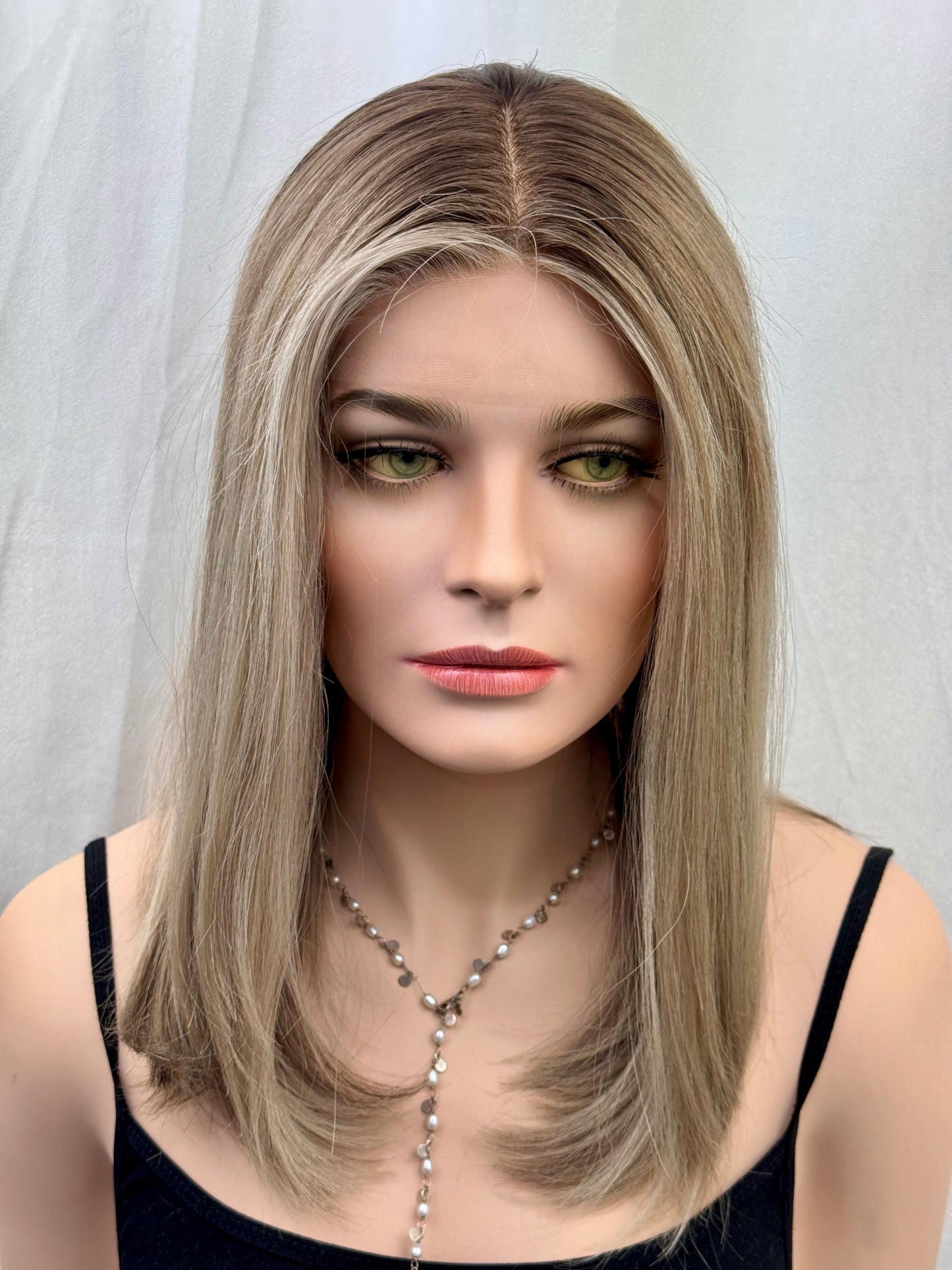 #502 Higjest Quality Remy Human Hair medical cap wig with French drawn silk top and lace front and extra light cap and density (S)18/19”