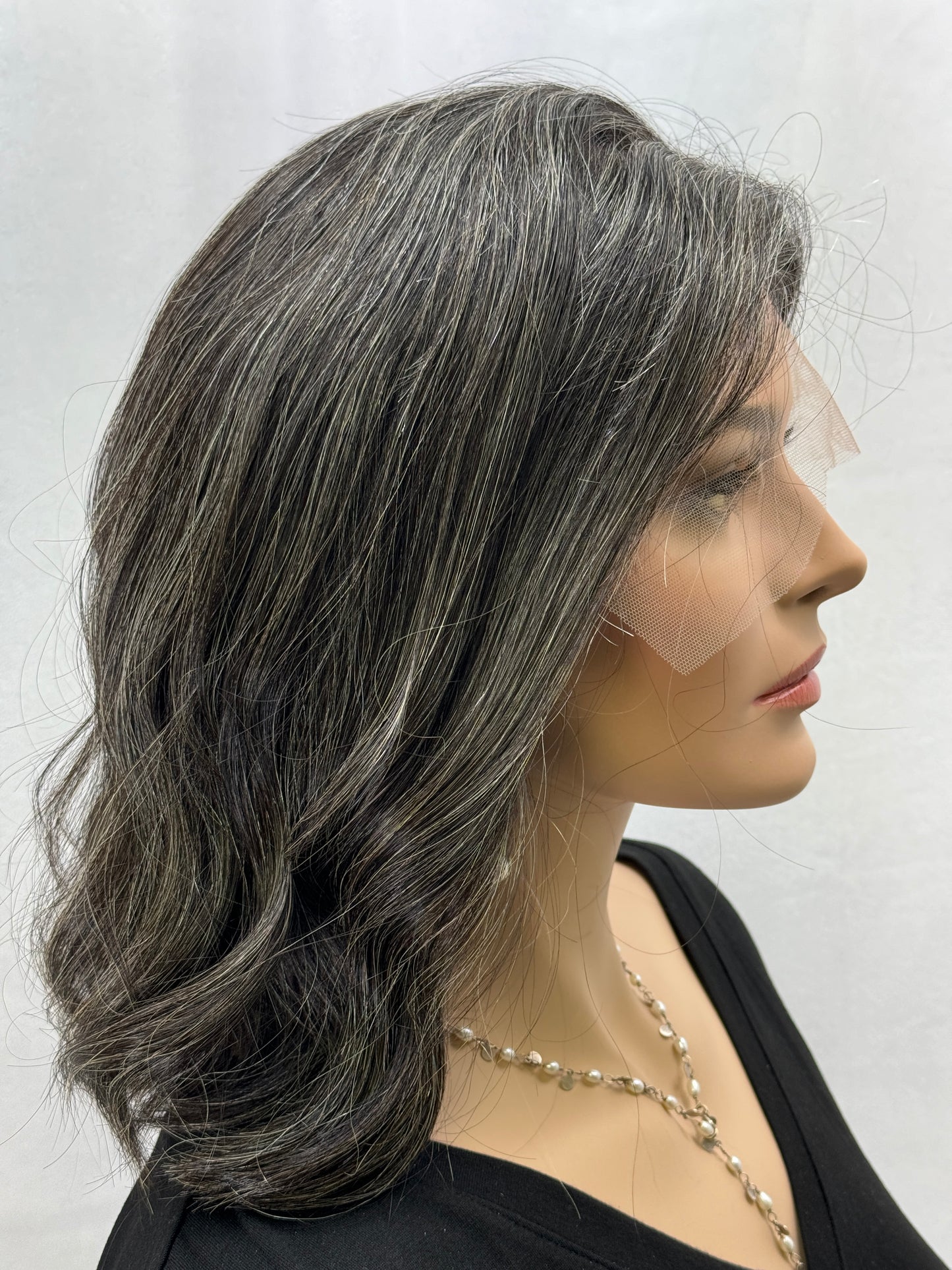 #291  **FINAL SALE** Dark Gray Highest Quality Remy Human Hair Lace Top Kosher Wig ~30% Gray Hair (S) 15/16”