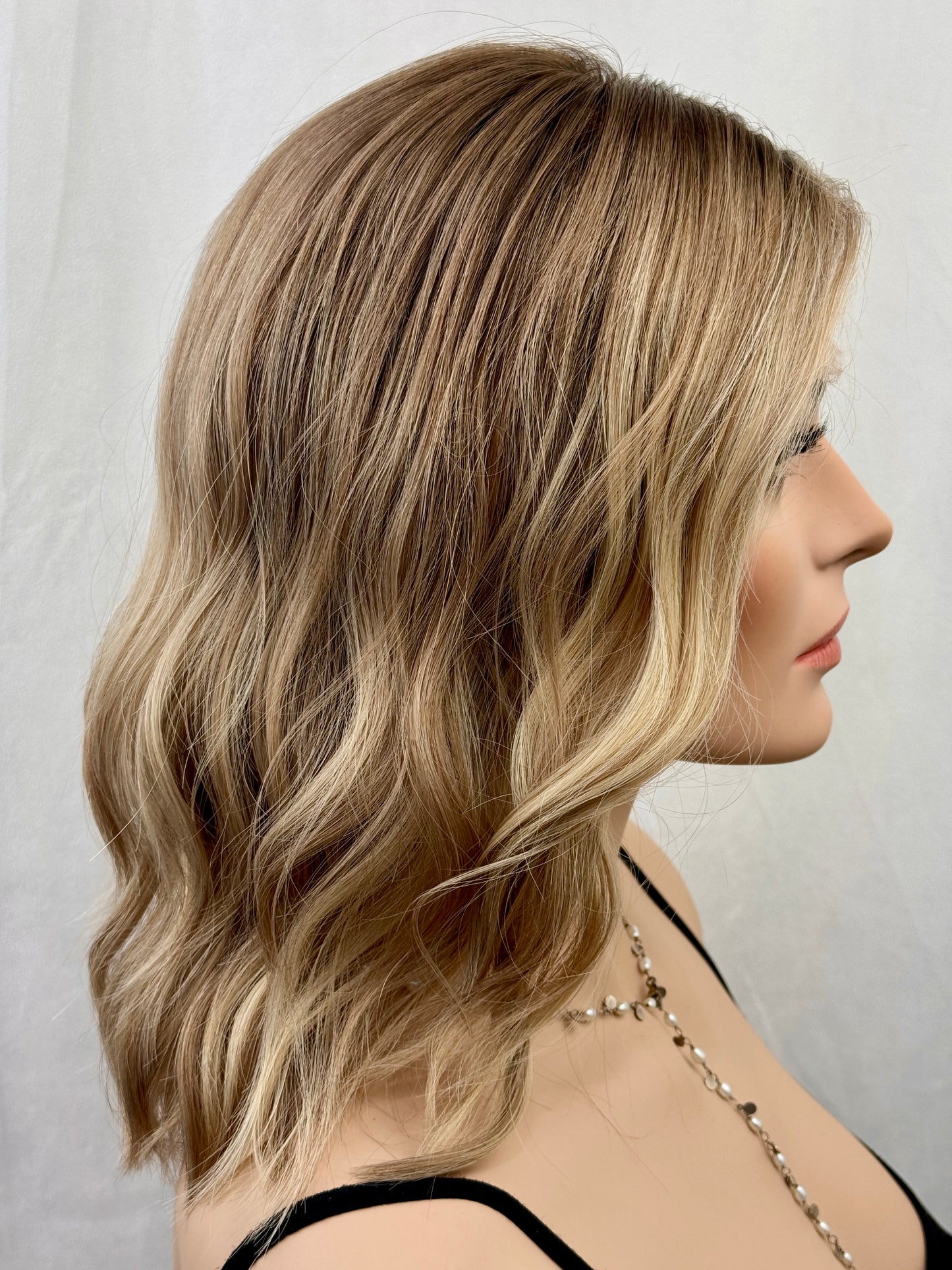 #531 Highest Quality Remy Human Hair medical cap wig with French drawn silk top and lace front and extra light cap and density (S)16”