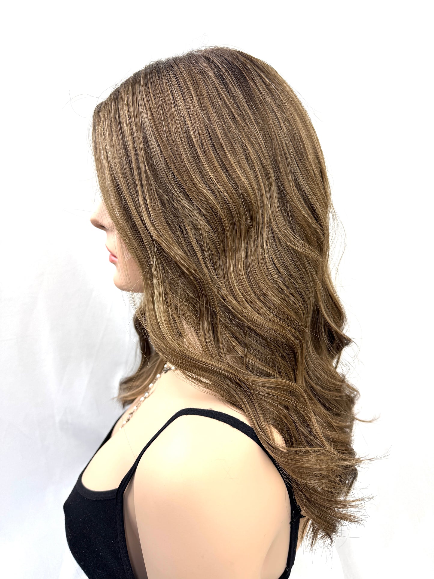 #560 Highest quality Remy Human Hair extra thin french drawn silk top with lace front (M)19”