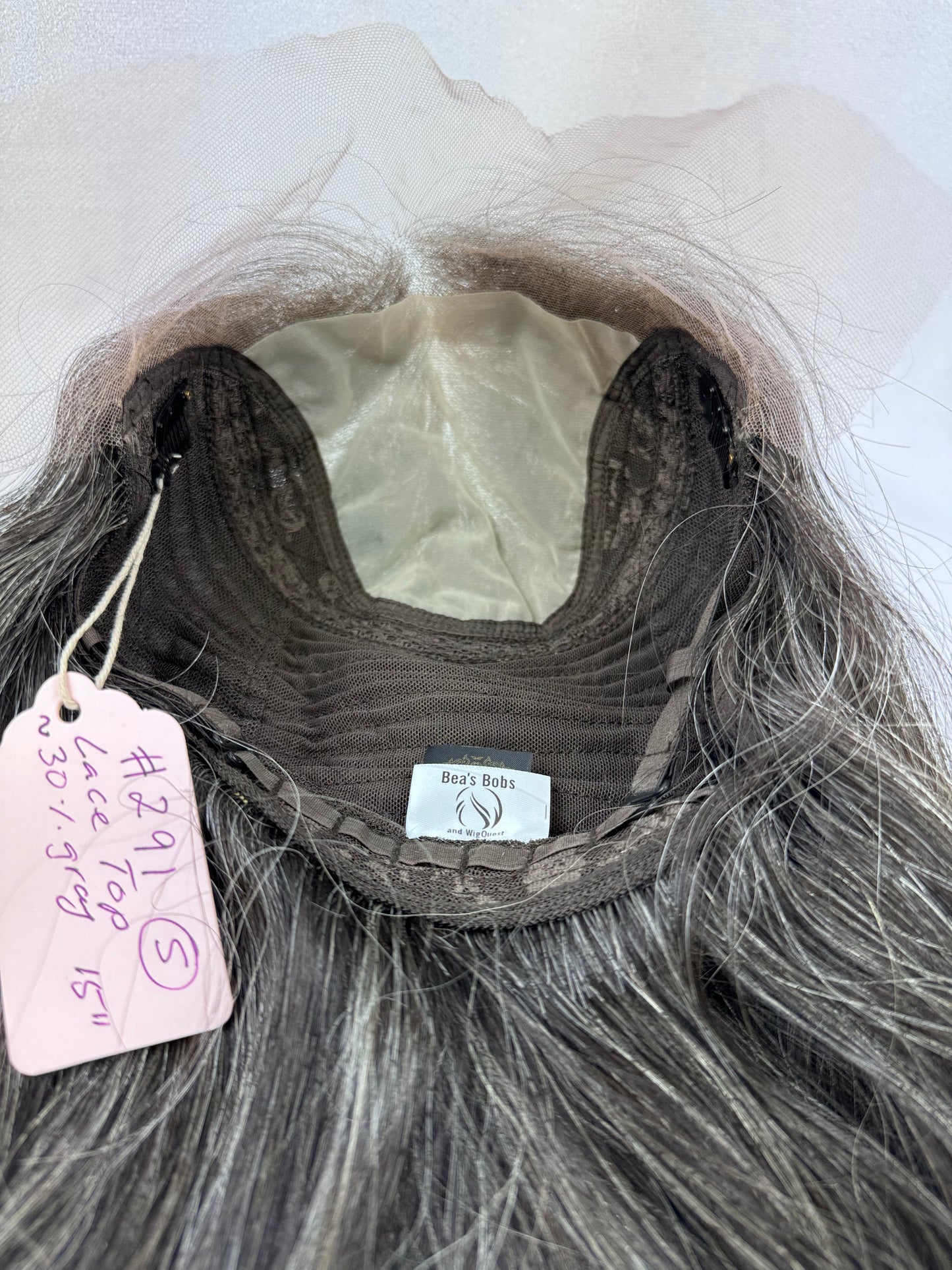 #291  **FINAL SALE** Dark Gray Highest Quality Remy Human Hair Lace Top Kosher Wig ~30% Gray Hair (S) 15/16”