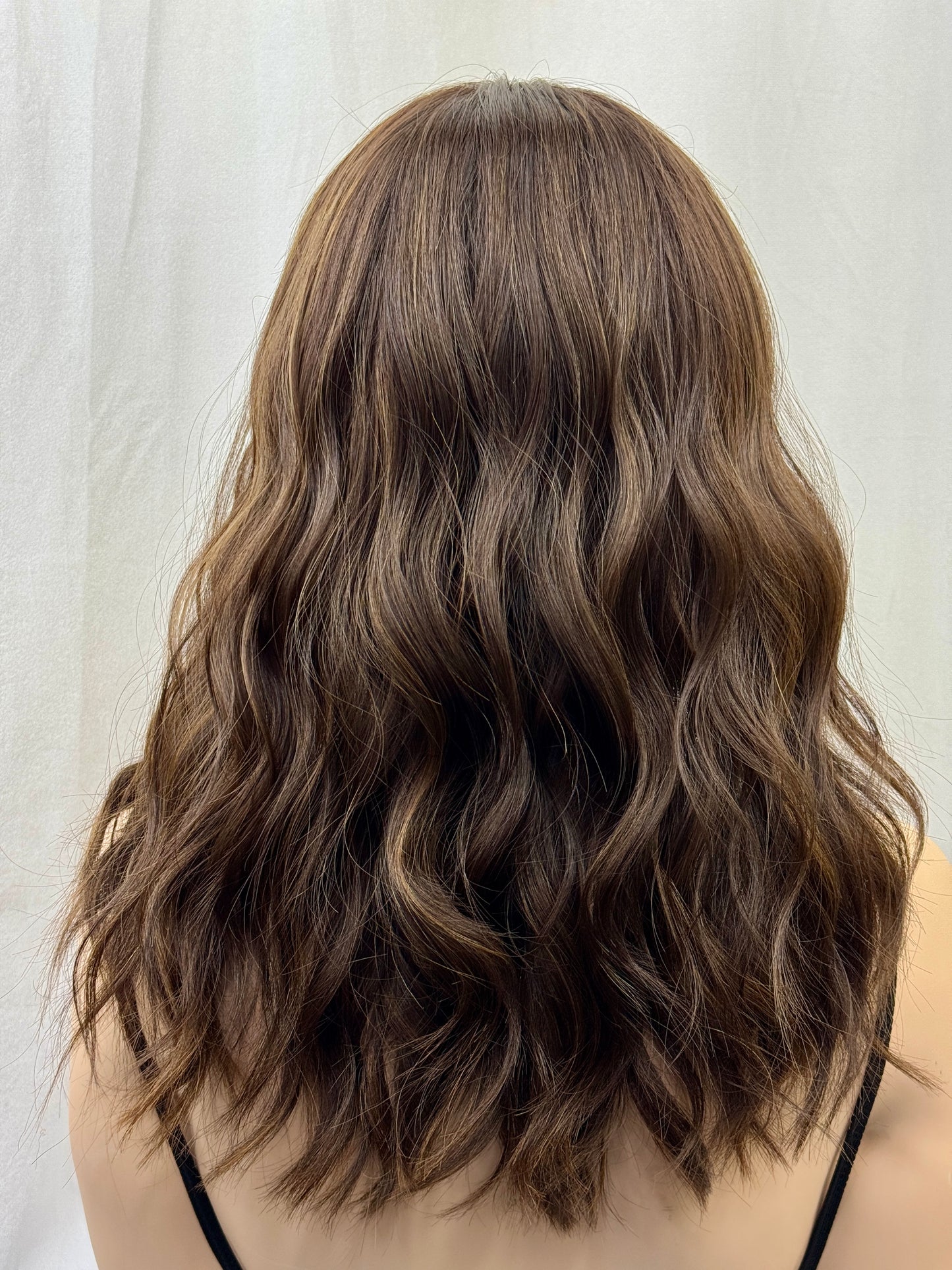 #503 Highest Quality Remy Human Hair medical cap wig with French drawn silk top and lace front and extra light cap and density (M)18/19”